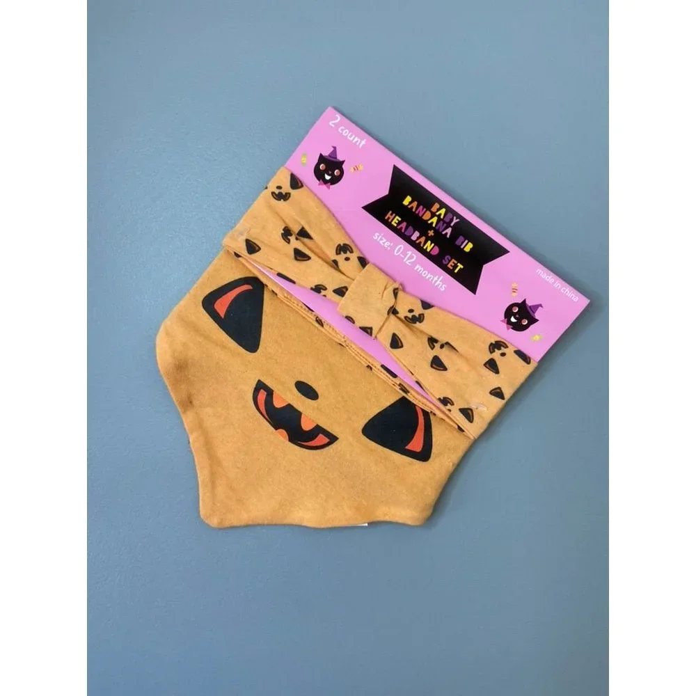 Baby girl‎ halloween bandana bib and headband set jack o lantern orange